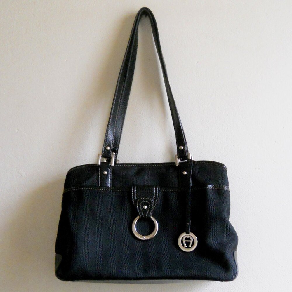 Etienne Aigner Fabric Bag, Black, Chevron weave